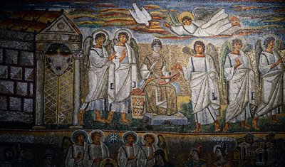 Detail aus Szenen von Christi erstem Kommen und Jesu Kindheit, Mosaik des Triumphbogens der Basilika Santa Maria Maggiore, Rom, Italien, 5. Jahrhundert von Italian School