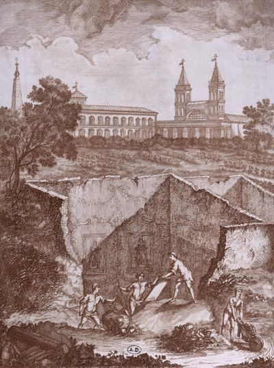 Entdeckung eines Hauses und Fresken in Rom im Jahr 1780, Illustration aus Peintures antiques retrouvées lors d