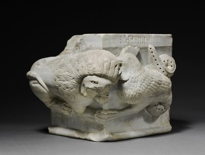 Verzierter Kapitell mit einem Löwen und einem Basilisken, 1175-1200 von Italian School