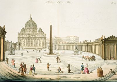 Fassade von St. Peter in Rom mit dem Platz davor, Tafel 25 aus Teil III der Geschichte der Nationen, graviert von G. Lago von Italian School