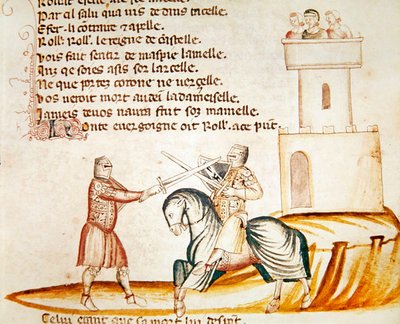 Kampf zwischen einem berittenen Soldaten und einem Soldaten zu Fuß, aus Codex Entree d