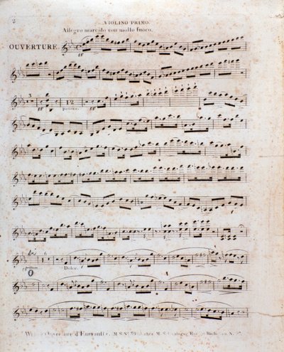 Erste Seite der Partitur für die Violine aus der Oper 