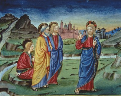 Fol.103v Nach der Verklärung sagt Christus den Aposteln, sie sollen dies erst nach der Auferstehung offenbaren (Detail) von Italian School
