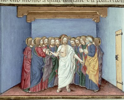 Fol.135v Jesus erscheint den Jüngern, die sich aus Angst vor den Richtern versammelt haben von Italian School