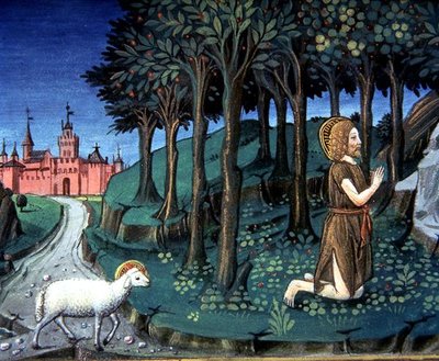 Fol.143v St. Johannes der Täufer betet in der Wüste von Italian School