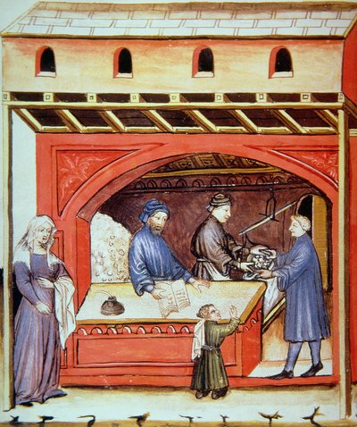 Verkauf von Salz, Illustration aus Tacuinum Sanitatis Codex Vindobonensis von Italian School