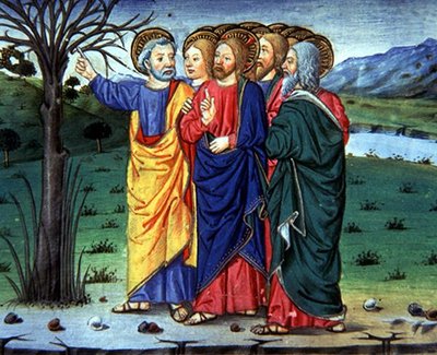Fol.63r Petrus zeigt Christus einen verdorrten Baum von Italian School