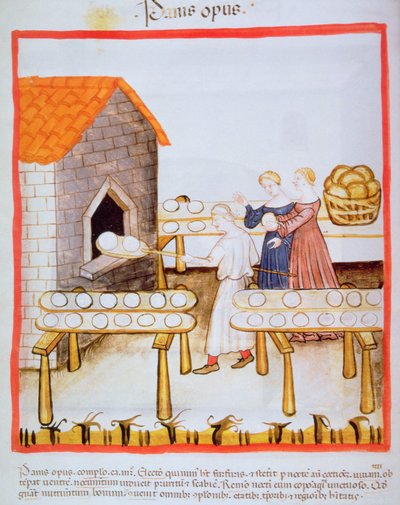 Backen von Schwarzbrot, Illustration aus Tacuinum Sanitatis von Italian School