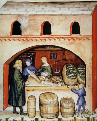 Gesalzener Fisch, Illustration aus Tacuinum Sanitatis Codex Vindobonensis von Italian School