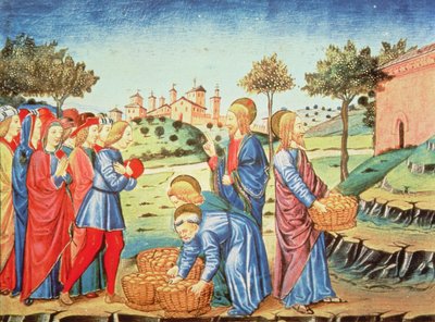 Fol.90v Christus und das Wunder der fünf Brote und zwei Fische von Italian School
