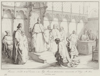 Francesco Novello II da Carrara und sein Sohn Francesco III bitten den Dogen Michele Steno um Gnade von Italian School