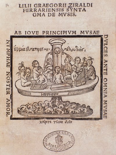 Frontispiz von Lilii Graegorii Ziraldi Ferrariensis Syntagma De Mvsis von Giglio Gregorio Giraldi von Italian School