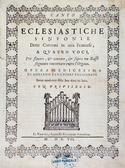 Frontispiz der Partitur von Concerto 5 in „Canzoni alla francese“ von Adriano Banchieri von Italian School