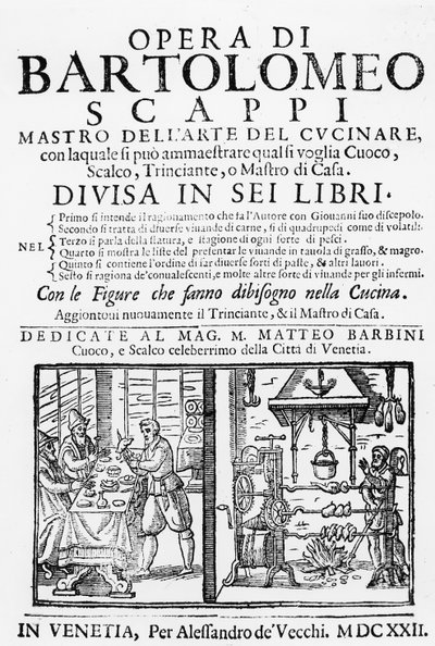 Frontispiz zum Kochbuch von Bartolomeo Scappi, 1622 von Italian School