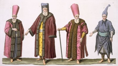 Oberster Usher des Harems, Kapitän der Harem-Usher, Harem-Usher und Page, Tafel 3 aus Teil III, Band I der Geschichte der Nationen, graviert von V. Raineri von Italian School