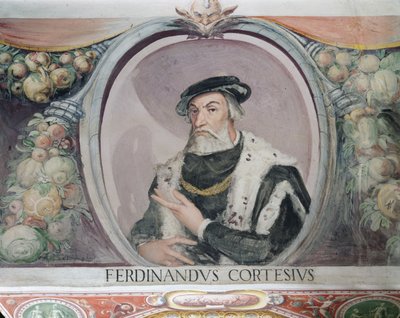 Hernán Cortés, in der Sala del Mappamondo von Italian School