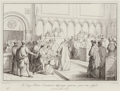 Il Doge Pietro Candiano III prega grazia per suo figlio, 958 von Italian School