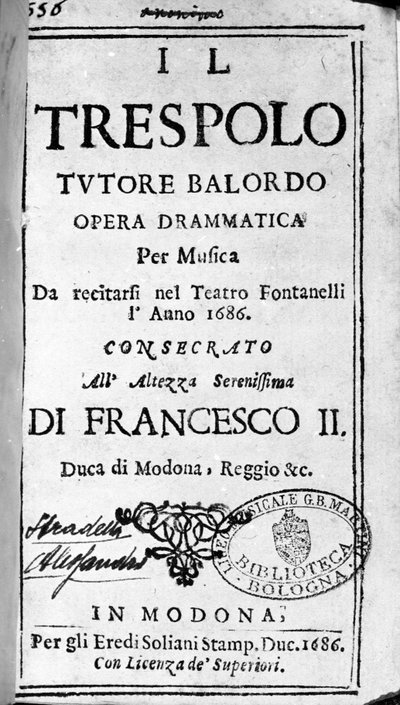 Il trespolo tutore balordo Partitur für die Oper von Alessandro Stradella (1644 - 1682) italienischer Komponist. Modena 1688. von Italian School