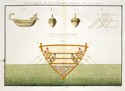 Illustration eines römischen Polyreme, Tafel 26, Klasse 5 aus Teil I der Geschichte der Nationen, graviert von A. Nani von Italian School