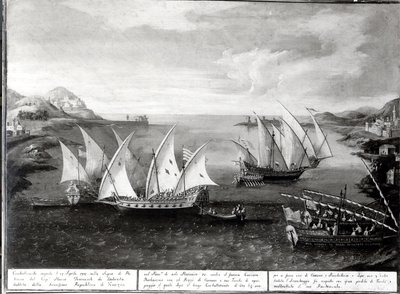 Zwischenfall bei Patras zwischen dem venezianischen Kapitän Ivanovich da Dabrota und dem türkischen Piraten Barbarossa, 17. April 1751 von Italian School