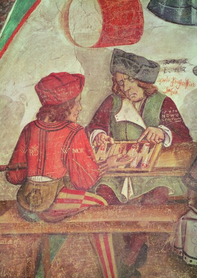 Innenraum eines Gasthauses, Detail der Backgammon-Spieler von Italian School