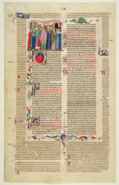 Marlay Cutting IT.7: Blatt mit Miniatur aus Gratians Decretum, das den Fall des Abtes zeigt, der zum Bischof gemacht wurde von Italian School