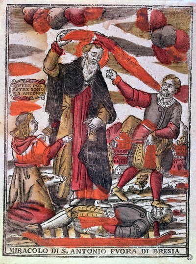 Wunder des hl. Antonius der Große heilt einen vergifteten Mann (Farbholzschnitt) von Italian School