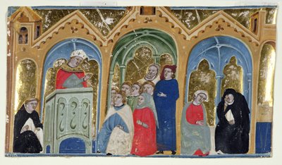 Ms. 400-2000: Miniatur aus Gratians Decretum, die einen Bischof zeigt, der einer Gemeinde predigt, ca. 1325-30 von Italian School