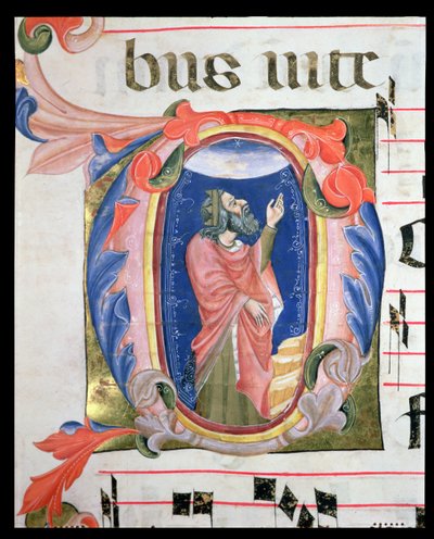 Historiierte Initiale D, die König David im Gebet zeigt von Italian School