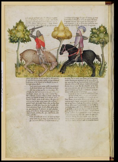 Ms Fr 343 fol.26v Sir Percivals Pferd wird getötet, aus der Queste del Saint Graal, ca. 1380-85 von Italian School