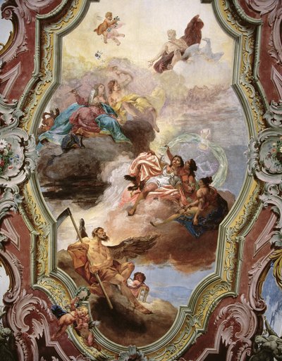 Mythologische Szene mit Jupiter, Juno, den Musen und Vater Zeit von Italian School