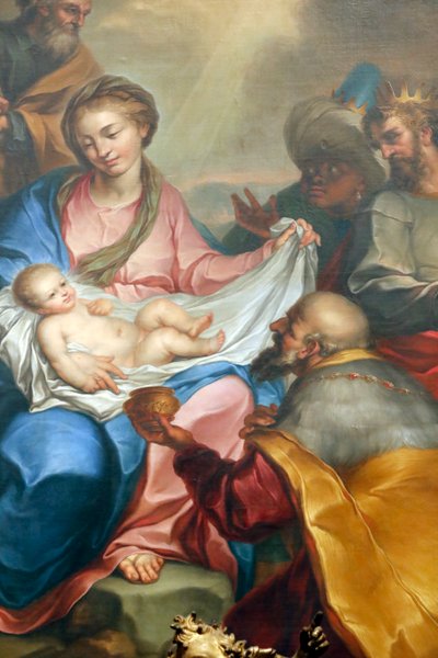 Geburtsszene. Anbetung der Heiligen Drei Könige. Fresko. Basilika Santa Maria delle Vigne. Genua. Italien. von Italian School