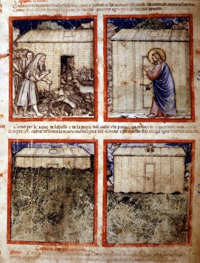 Noahs Arche, Miniatur aus Codex 212 (oder Padovano Codice oder Bibel von Padua) 1390-1400 Rovigo, Accademia dei Concordi von Italian School