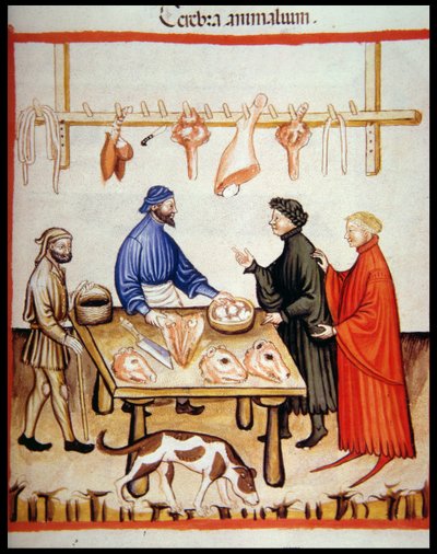 Nova 2644 fol.77r Metzgerei, Verkauf von Gehirnen, aus Tacuinum Sanitatis Codex Vindobonensis von Italian School