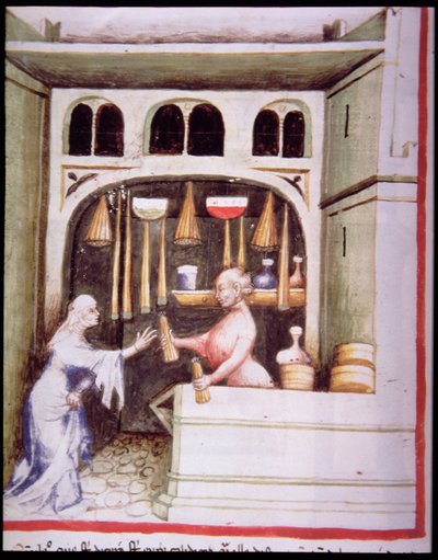 Nova 2644 fol.95v Der Kerzenladen, aus Tacuinum Sanitatis von Italian School