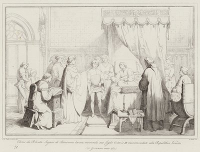 Obizzo da Polenta Signor di Ravenna lässt sterbend, seinen Sohn Ostasio III empfohlen an... von Italian School