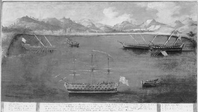 Eine der Marine-Exploits des berühmten Seemanns Mattio Ivanovich da Dobrota, ca. 1730 von Italian School
