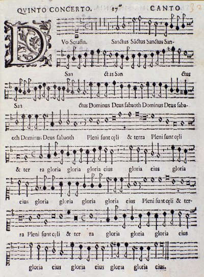 Seite der Partitur von Concerto 5 in „Canzoni alla francese“ von Adriano Banchieri von Italian School