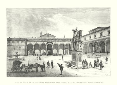 Platz und Kirche der Santissima Annunziata, mit dem Portikus des Findelhauses (Gravur) von Italian School