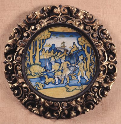 Teller dekoriert mit einer Jagdszene, Deruta-Werkstatt, ca. 1540-45 (Majolika) von Italian School