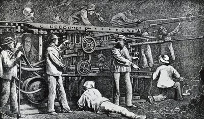 Pneumatische Gesteinsbohrmaschine von Giovanni Battista Piatti und Germano Sommeiller, Gravur von Italian School