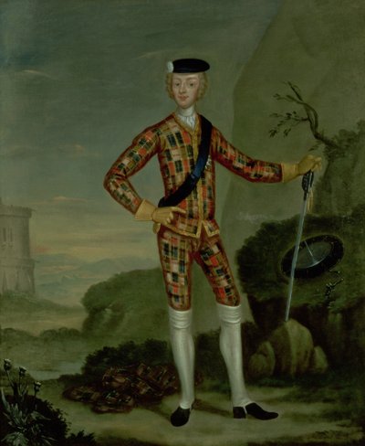 Prinz Charles Edward (Bonnie Prince Charlie, 1720-88) im Tartan von Italian School