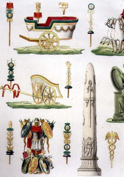 Römische Streitwagen, Trophäen und Militärdenkmäler, Detail von Tafel 20, Klasse 5 von Teil I von 