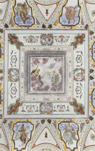 Raum des Jupiter und Merkur: Jupiter, Merkur und Amor, umgeben von den vier Jahreszeiten von Italian School