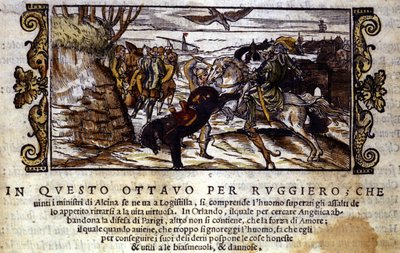 Ruggiero gelingt die Flucht von der Insel Alcina und rettet später Angelica vor dem Ork - Szene aus dem Rittergedicht „Orlando Furioso“ von Ludovico Ariosto von Italian School