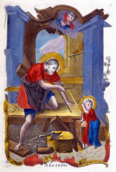 Heiliger Josef als Zimmermann und Jesus, italienisches Bild von Italian School