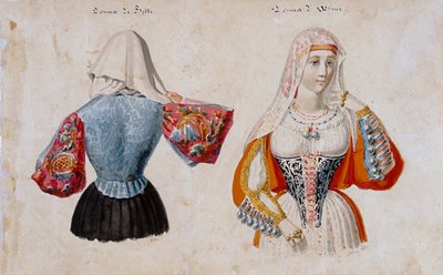 Sardische Trachten aus Bitti und Osini, Druck ms. 257, Cominotti Sammlung von Italian School