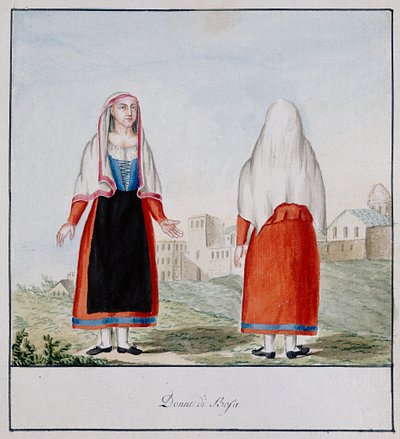 Sardische Trachten von Bosa, gedruckt ms.258, Luzzetti-Sammlung von Italian School