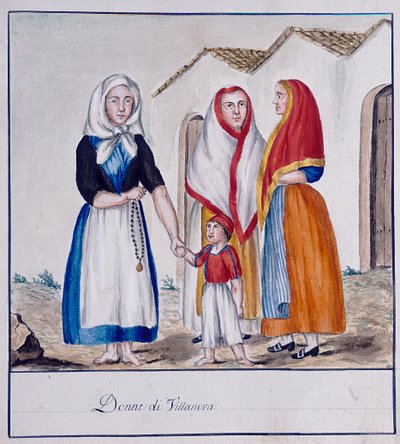 Sardische Trachten von Villanova, Druck ms. 258, Luzzetti Sammlung von Italian School