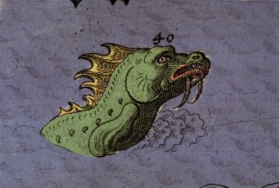 Seemonster: Darstellung einer Seeschlange. Detail einer Karte des Atlas von Urbano Monte von Italian School